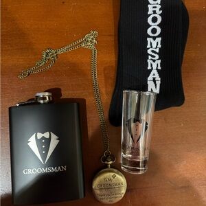Groomsman Black Flask and Shot Glass Set